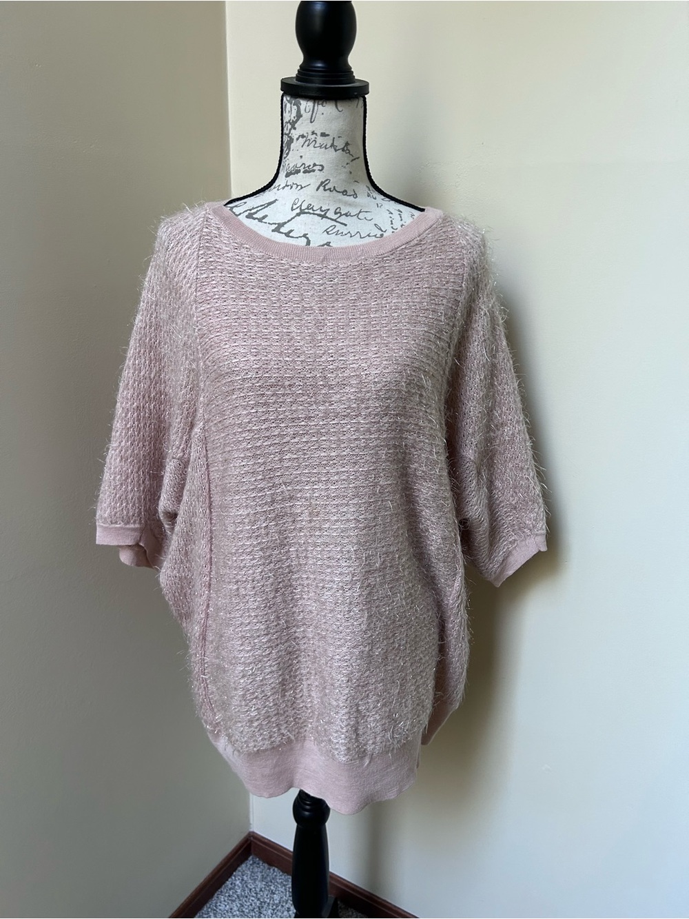 Chico's Blush Pink and Silver Threaded Boatneck Sweater